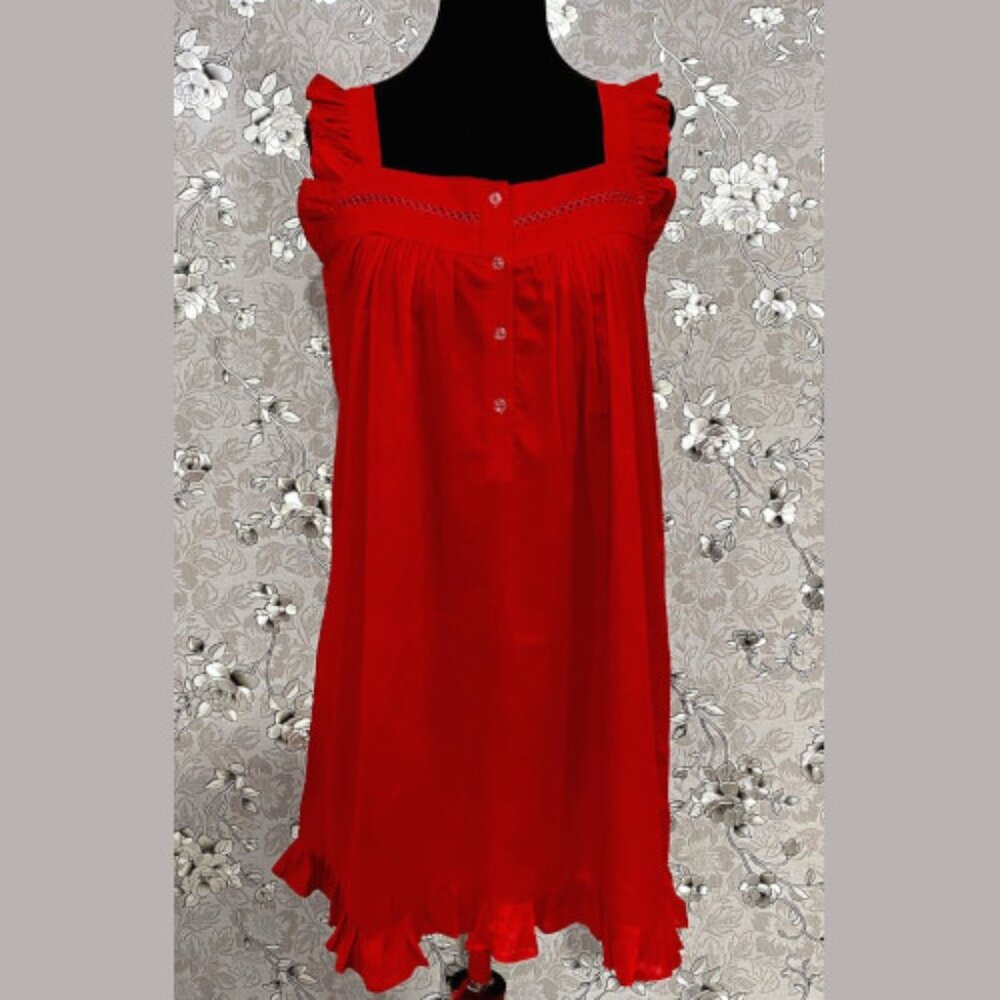 SoieRose Vintage Victorian-Style Red 100% Cotton Nightgown-SR1036